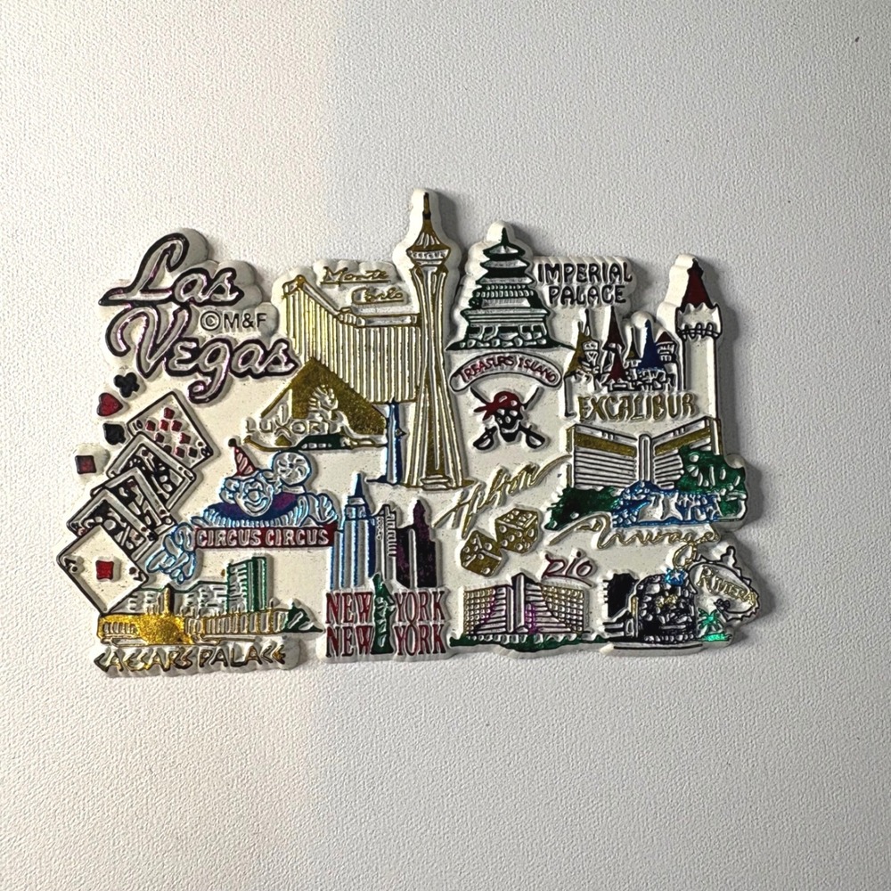Vintage Las Vegas Souvenir Magnet 3D Relief Landmark Skyline Multi Color M&F